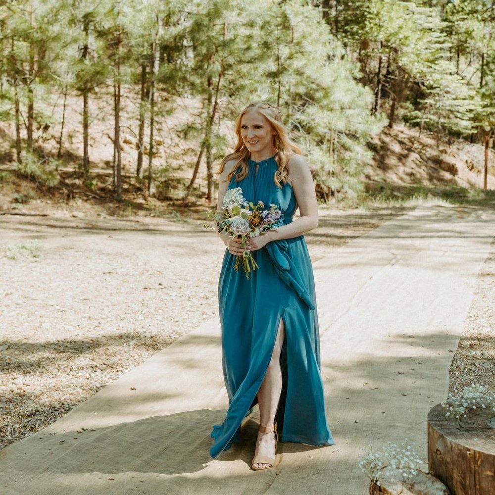 Eliza Chiffon Faux Wrap Dress - Dusty Blue - Size 8